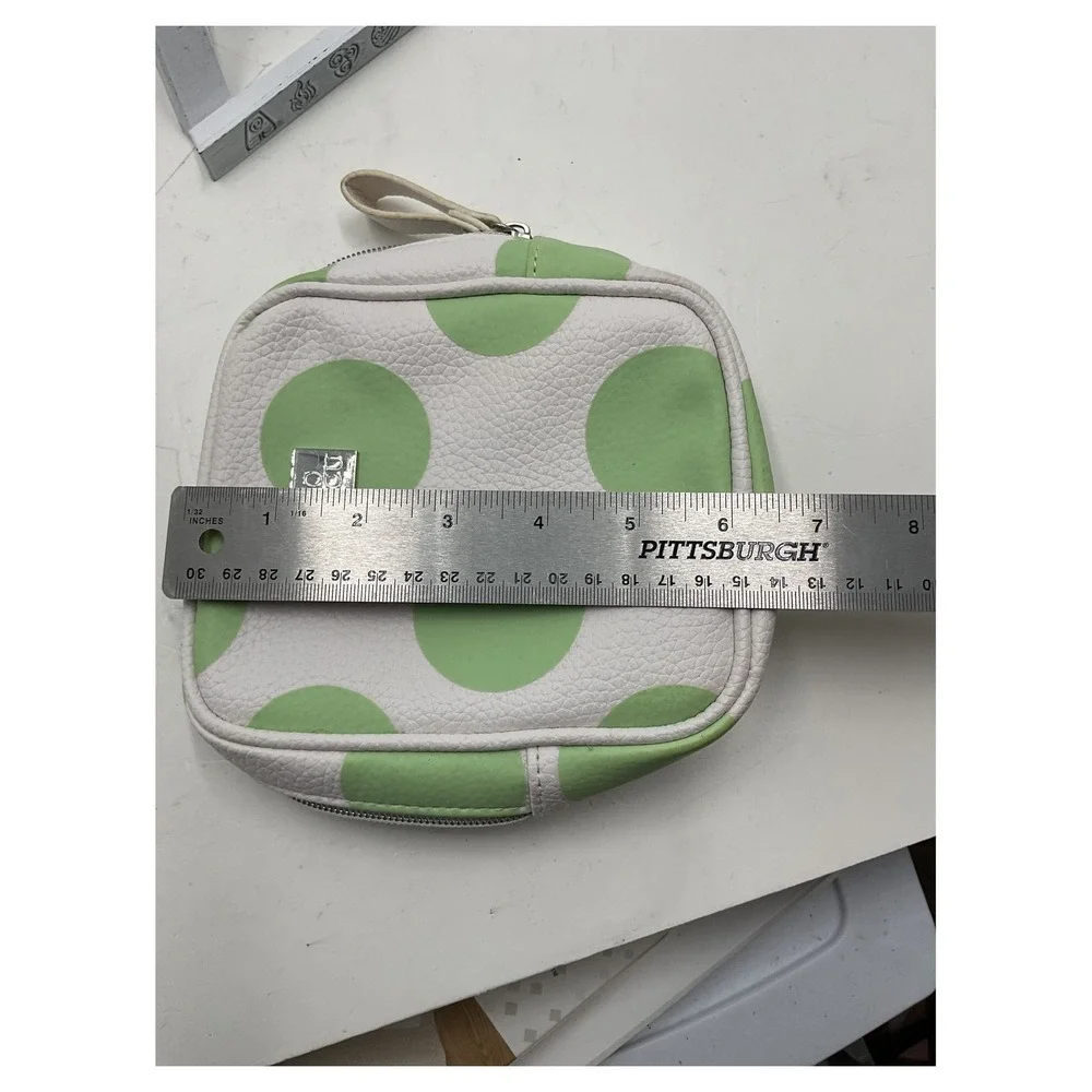 Mario Badescu Polka Dot‎ Cosmetic Bag White Green Faux Leather Travel Pouch 6.5